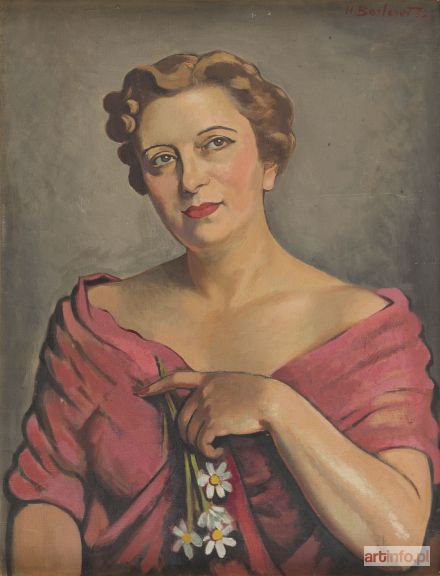 BERLEWI Henryk | Portret kobiety ze stokrotkami, 1952 r.