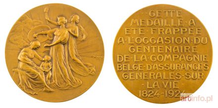 DEVREESE Godefroid | MEDAL, 100 LAT BELGIJSKIEGO TOWARZYSTWA POWSZECHNEGO UBEZPIECZEŃ NA ŻYCIE, 1924