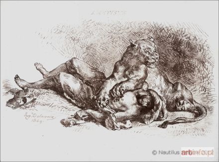 DELACROIX Eugene | Lionne déchirant la Poitrine d`un Arabe, 1849