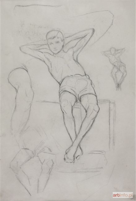 KOSSAK Karol | Szkice modela - postaci siedzącego chłopca, [1922]