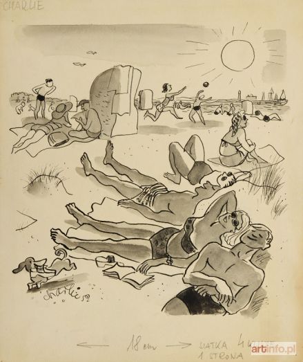 FERSTER Karol (pseud. Charlie) | Plażowicze, ilustracja satyryczna do tygodnika Mucha, 1952 r.