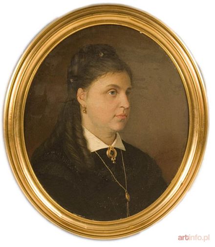 ŚLENDZIŃSKI Wincenty | PORTRET KOBIETY W CZARNEJ SUKNI Z BIAŁYM KOŁNIERZYKIEM, 1876