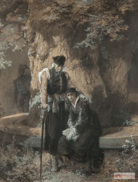 ANDRIOLLI Elwiro Michał | Miecznik i Maria rozpaczający po wyjeździe Wacława, 1875 r.