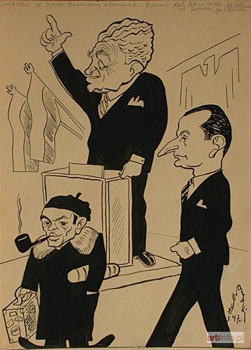 ŻEBROWSKI Julian | Karykatura ze zjazdu dziennikarzy w Szczecinie, 1947