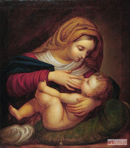 Malarz nieokreślony, polski ok. poł. XIX w. | Madonna Karmiąca (Madonna z Zieloną Poduszką)