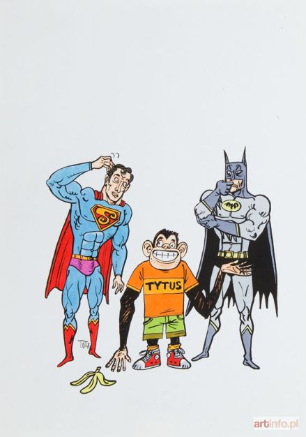 TOMASZEWSKI Tomasz | Tytus, Batman i Superman - ilustracja do antologii o Henryku Chmielewskim, 2007 r.