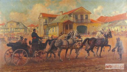 ROZWADOWSKI Zygmunt | Przejazd przez miasto w dzień targowy, 1928