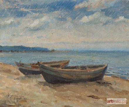 GASIŃSKI Jan | DWIE ŁODZIE RYBACKIE NA PLAŻY, 1947