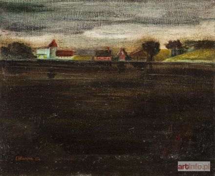 ŻARSKA-WIŚNIEWSKA Dorota | PEJZAŻ Z ZAORANYM POLEM I ZABUDOWANIAMI, 1985