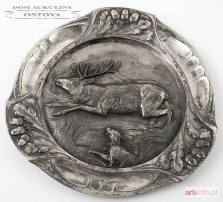 TALERZ Z JELENIEM, Bawaria, F&MN, ok. 1900