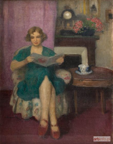 KARPIŃSKI Alfons | Lektura przy kominku, 1930