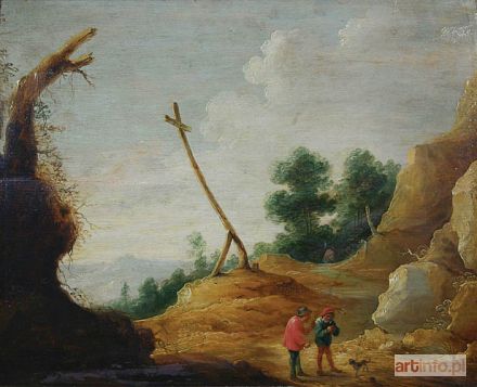 TENIERS II David mł. | Pejzaż z postaciami i przydrożnym krzyżem