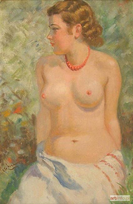 ŻURAWSKI Stanisław | Dziewczyna w czerwonych koralach. Półakt