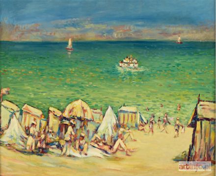 WEISSBERG Leon | Plage à Cannes, la mer verte, 1933