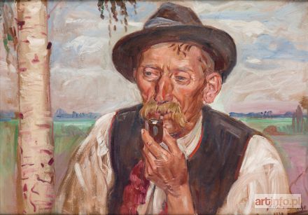 WODZINOWSKI Wincenty | Portret chłopa z fajką, 1929 r.