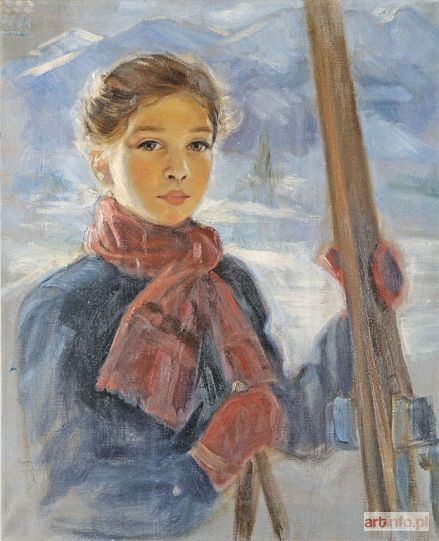 Malarz nieokreślony, polski poł. XX w. | NARCIARKA/Krystyna Stypułkowska/, 1950