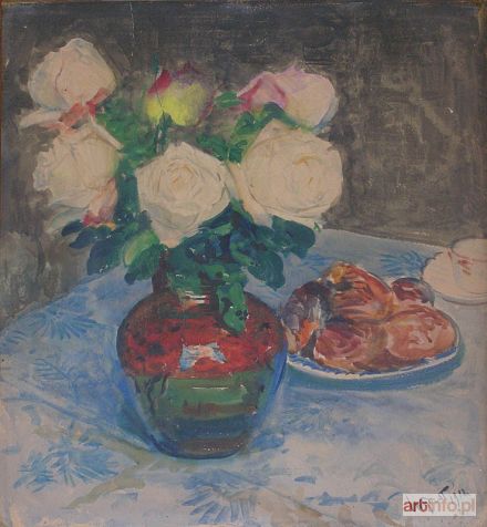 WYCZÓŁKOWSKI Leon | Nature morte au bouquet de roses (1912)