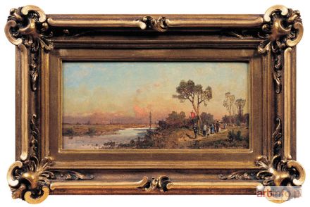 ŚWIESZEWSKI Aleksander | Krajobraz nadrzeczny ze sztafażem, ok. 1880