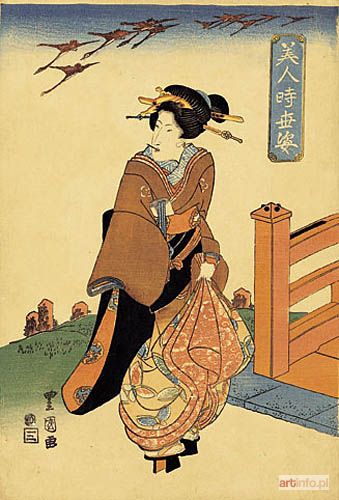 UTAGAWA TOYOKUNI | STOJĄCA KOBIETA I KLUCZ DZIKICH GĘSI, Japonia, ok. 1804 r.