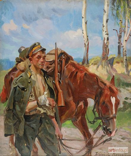 KOSSAK Wojciech | Ranny ułan z koniem, 1919