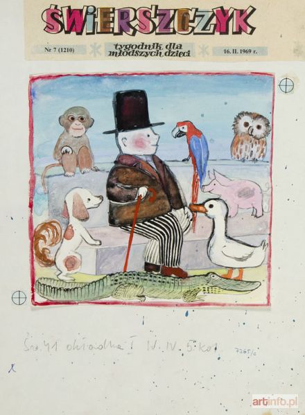 ZAKRZEWSKA-ZALESKA Halina | Doktor Dolittle - ilustracja okładkowa do czasopisma Świerszczyk nr 41, 1969 r.