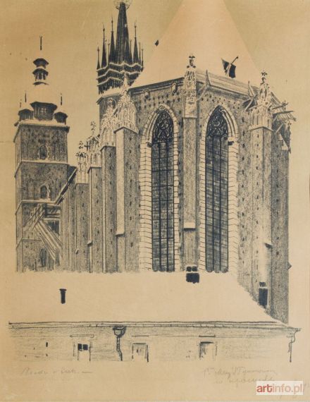 WYCZÓŁKOWSKI Leon | WIDOK OD WSCHODU NA KOŚCIÓŁ MARIACKI W KRAKOWIE, 1926