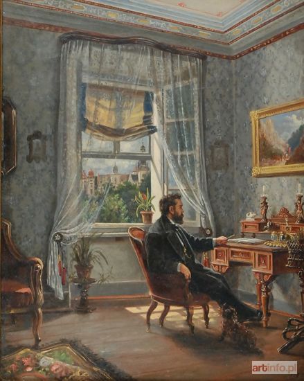 ŚWIERZYŃSKI Saturnin | Portret mężczyzny we wnętrzu pokoju z widokiem na Wawel, 1877