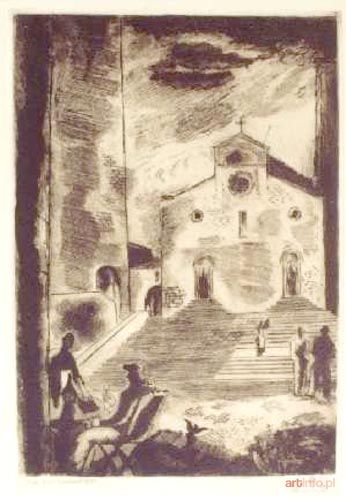 TYROWICZ Ludwik | Popołudnie na placu przed kościołem w San Gimignano (1935)